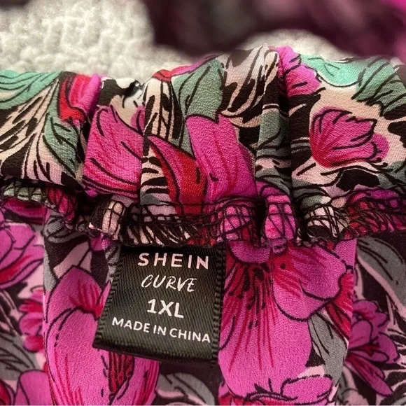 Shein Curve Floral Smocked High Slit Ruffle Hem Skirt Set Sz 1XL - Picture 8 of 12